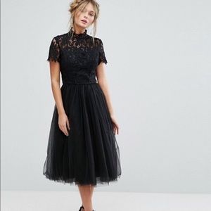 Chi Chi London high neck midi dress w/ tulle skirt